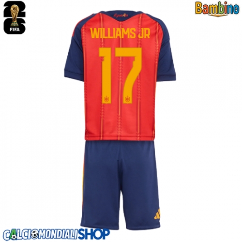 Maglie da calcio Spagna Nico Williams #17 Prima Maglia Bambino Mondiali 2026  Manica Corta + Pantaloni corti)